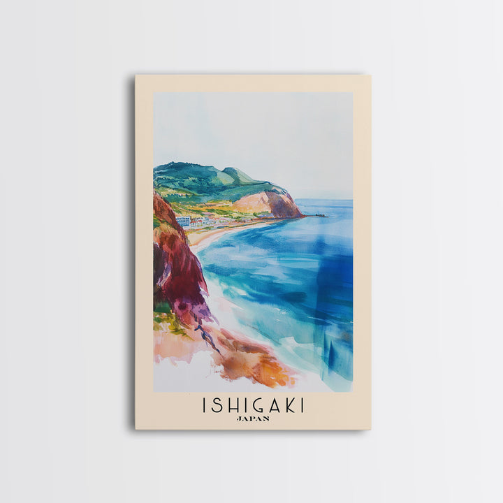 Ishigaki, Japan Watercolor Print, Vacation Gift, Japan Wall Art, Beach Painting, Beach Decor, Large Wall Art, Wood Frame Art