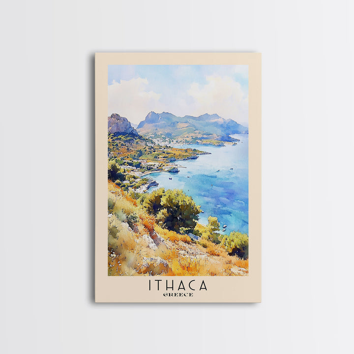 Ithaca, Greece Watercolor Print, Vacation Gift, Greece Wall Art, Beach Painting, Beach Decor, Large Wall Art, Wood Frame Art