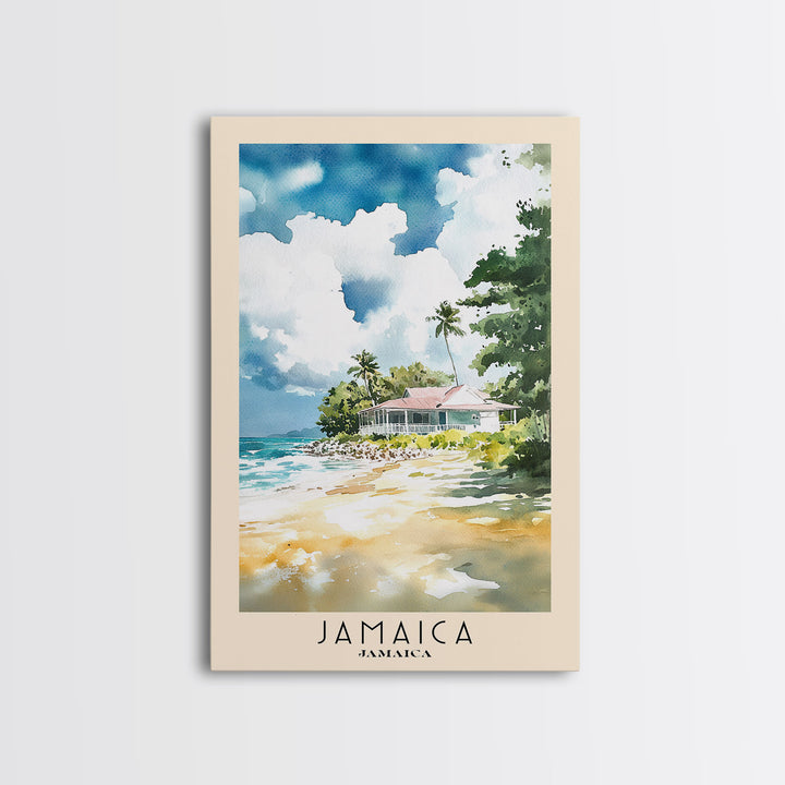 Jamaica, Jamaica Watercolor Beach Print, Vacation Gift, Jamaica Wall Art, Framed Canvas Print, Framed Beach Painting