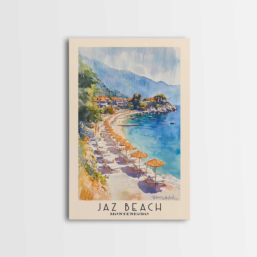 Jaz Beach, Montenegro Watercolor Beach Print, Vacation Gift, Montenegro Wall Art, Beach Painting, Beach Decor, Beach Painting