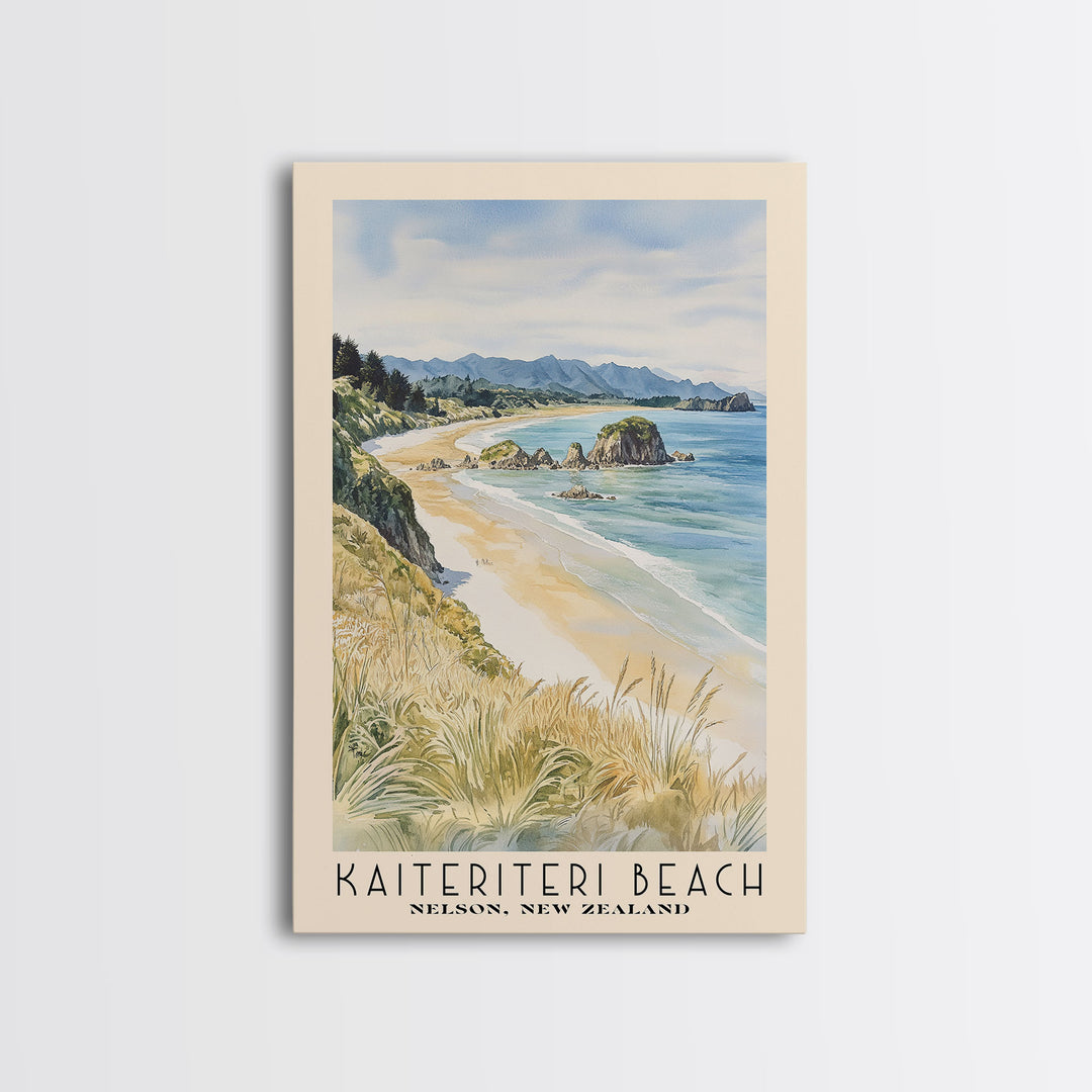 Kaiteriteri Beach, Nelson, New Zealand Watercolor Print, Vacation Gift, Nelson, New Zealand Wall Art, Beach Painting, Beach Decor, Large Wall Art, Wood Frame Art