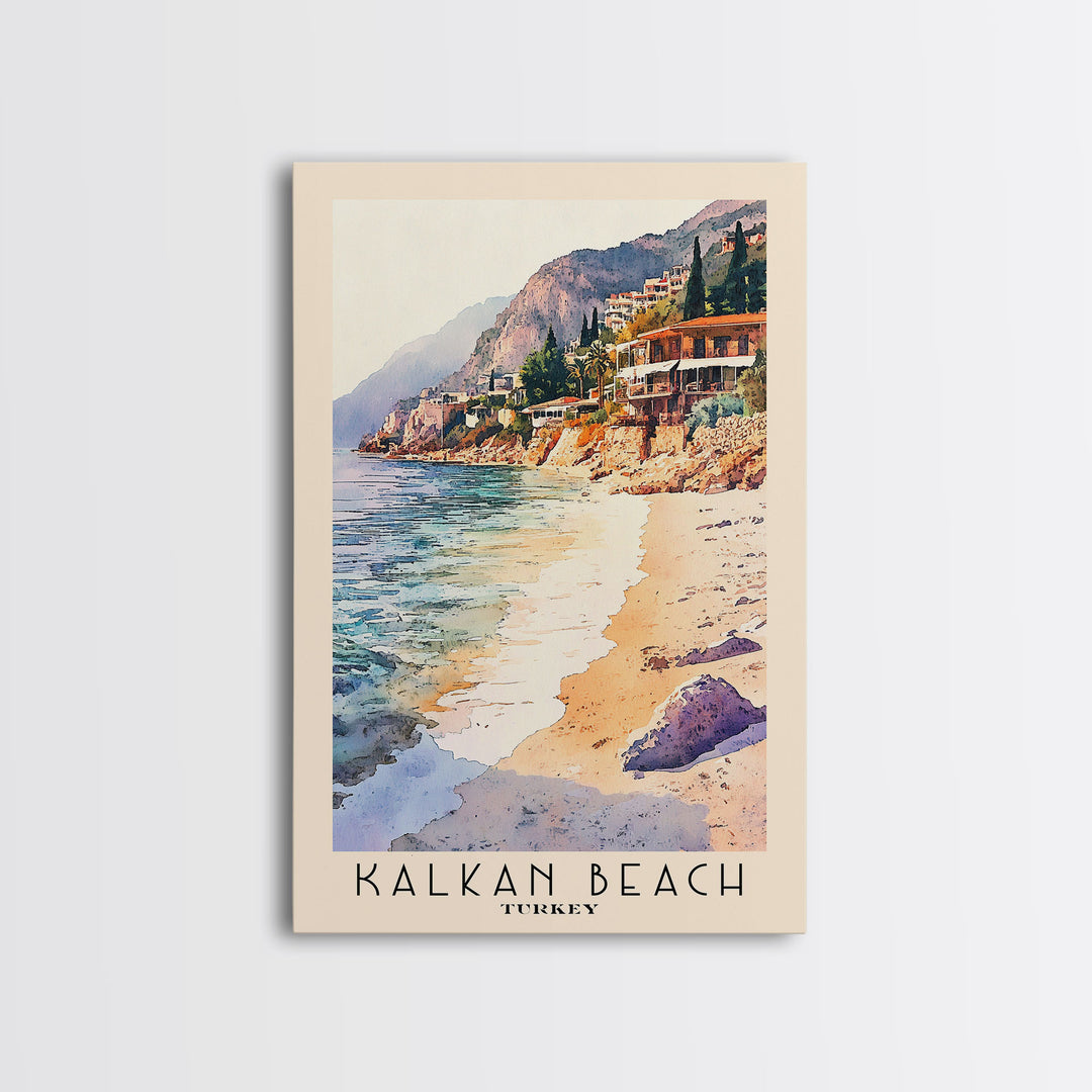 Kalkan Beach, Turkey Watercolor Print, Vacation Gift, Turkey Wall Art, Beach Painting, Beach Decor, Beach Or Lakehouse Art