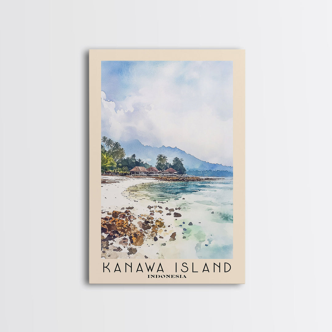 Kanawa Island, Indonesia Watercolor Print, Vacation Gift, Indonesia Wall Art, Beach Painting, Beach Decor, Large Wall Art, Wood Frame Art