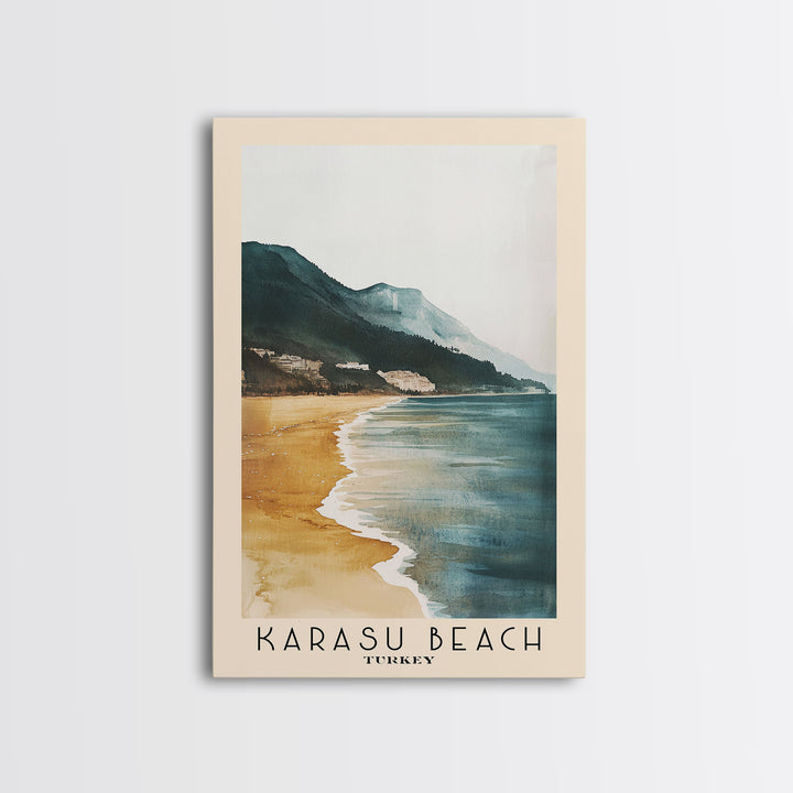 Karasu Beach, Turkey Watercolor Print, Vacation Gift, Turkey Wall Art, Beach Painting, Beach Decor, Large Wall Art, Wood Frame Art