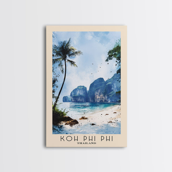 Koh Phi Phi, Thailand Watercolor Print, Vacation Gift, Thailand Wall Art, Beach Painting, Beach Decor, Large Wall Art, Wood Frame Art