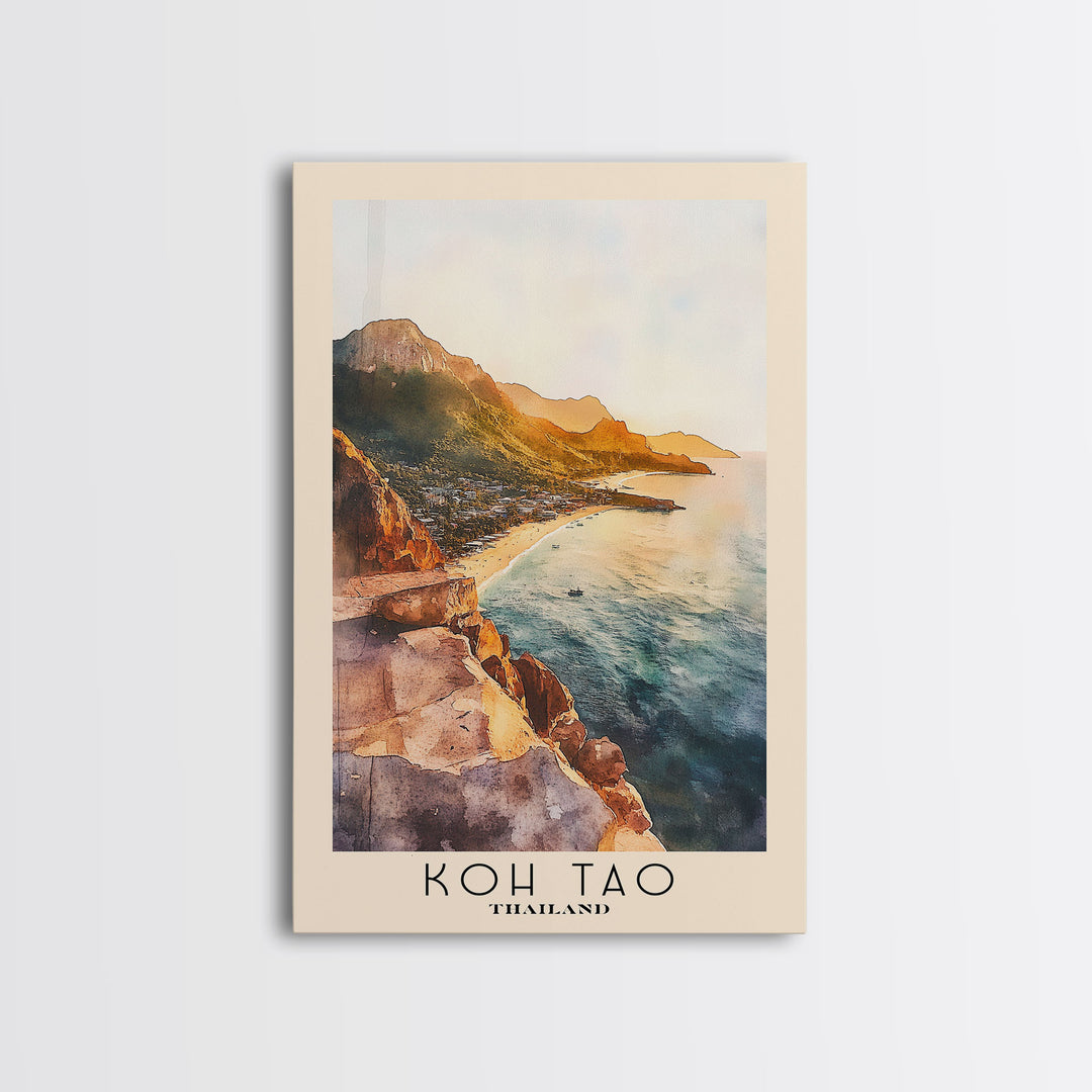 Koh Tao, Thailand Watercolor Print, Vacation Gift, Thailand Wall Art, Beach Painting, Beach Decor, Large Wall Art, Wood Frame Art