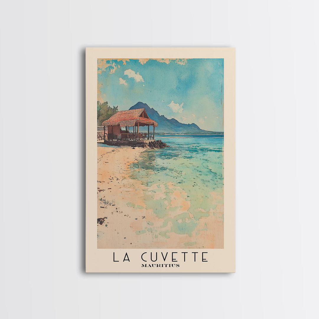 La Cuvette, Mauritius Watercolor Beach Print, Vacation Gift, Mauritius Wall Art, Framed Canvas Print, Framed Beach Painting