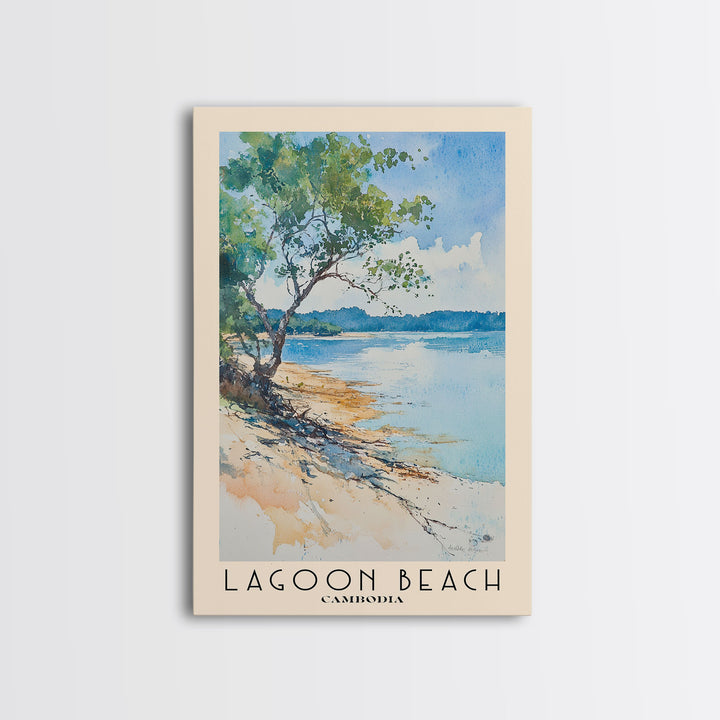 Lagoon Beach, Cambodia Watercolor Print, Vacation Gift, Cambodia Wall Art, Beach Painting, Beach Decor, Large Wall Art, Wood Frame Art