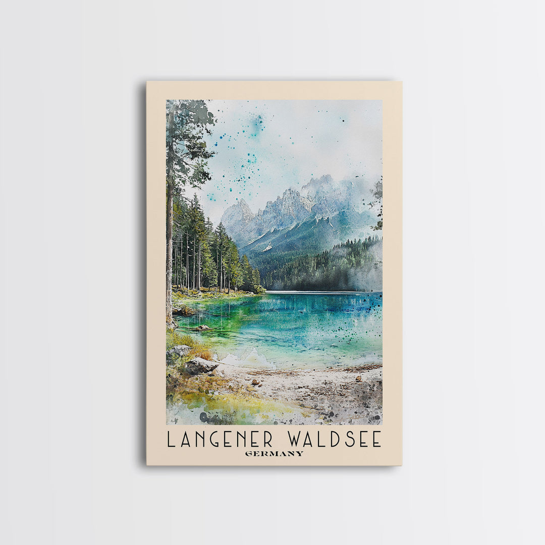 Langener Waldsee, Germany Watercolor Beach Print, Vacation Gift, Germany Wall Art, Framed Canvas Print, Framed Beach Painting