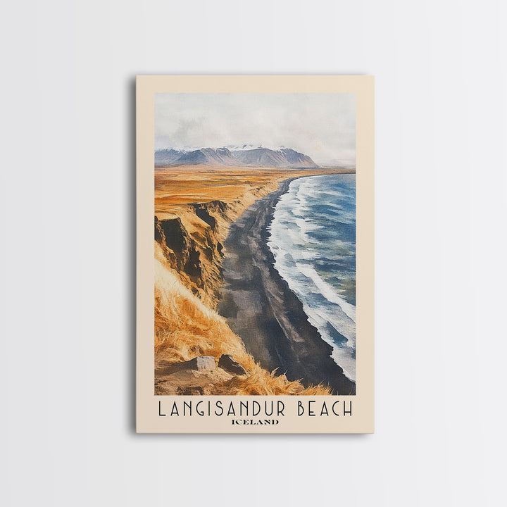 Langisandur Beach, Iceland Watercolor Print, Vacation Gift, Iceland Wall Art, Beach Painting, Beach Decor, Large Wall Art, Wood Frame Art