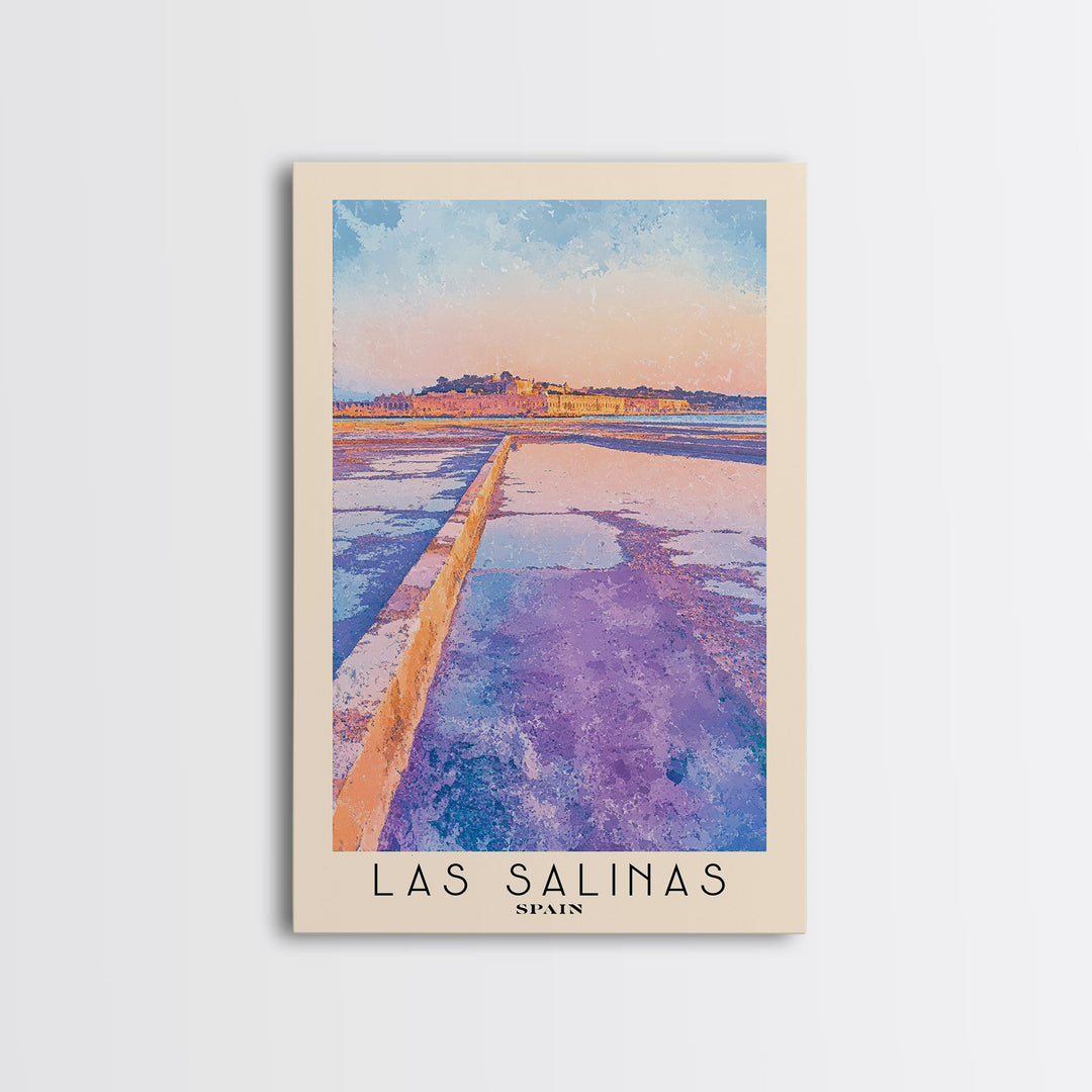 Las Salinas, Spain Watercolor Print, Vacation Gift, Spain Wall Art, Beach Painting, Beach Decor, Large Wall Art, Wood Frame Art