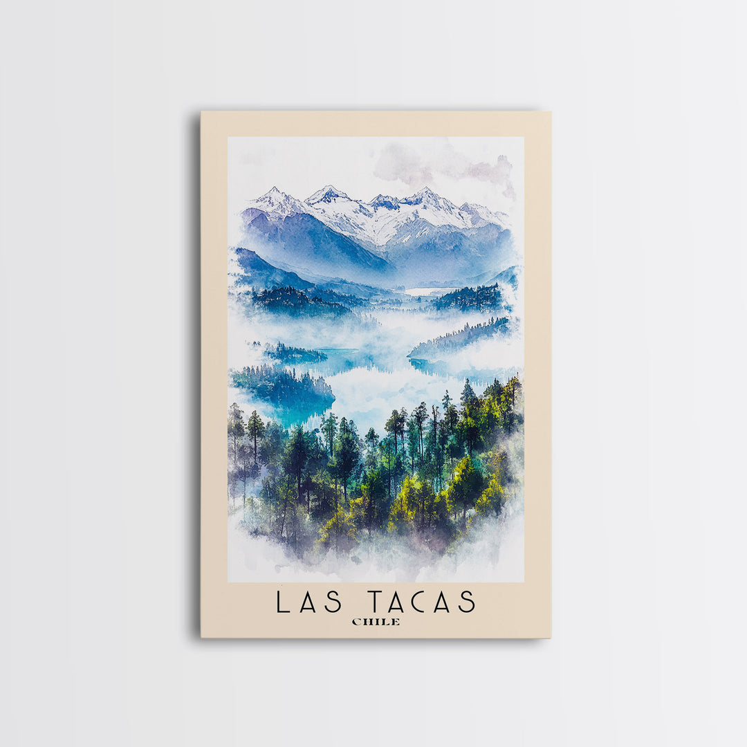 Las Tacas, Chile Watercolor Beach Print, Vacation Gift, Chile Wall Art, Framed Canvas Print, Framed Beach Painting