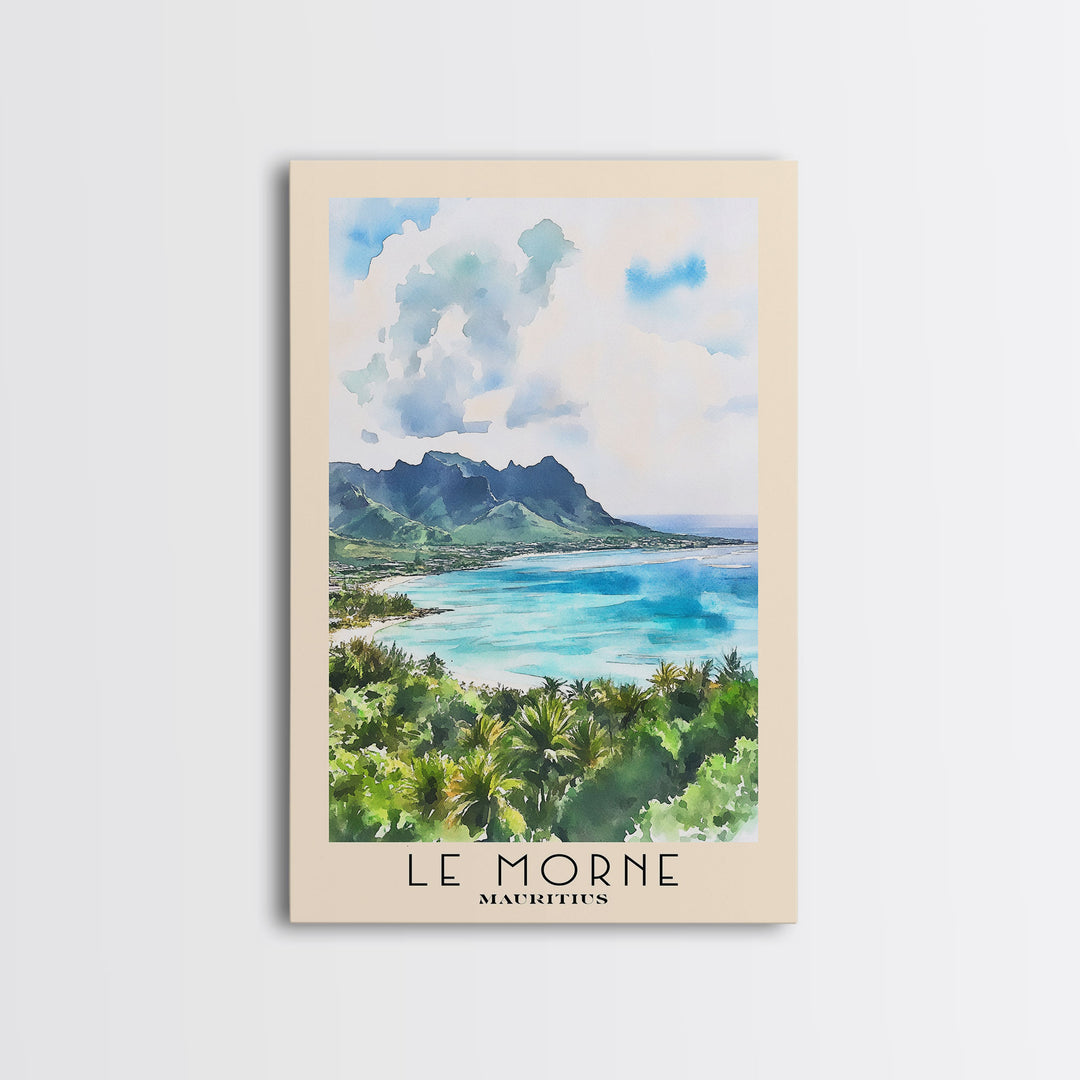 Le Morne, Mauritius Watercolor Print, Vacation Gift, Mauritius Wall Art, Beach Painting, Beach Decor, Large Wall Art, Wood Frame Art