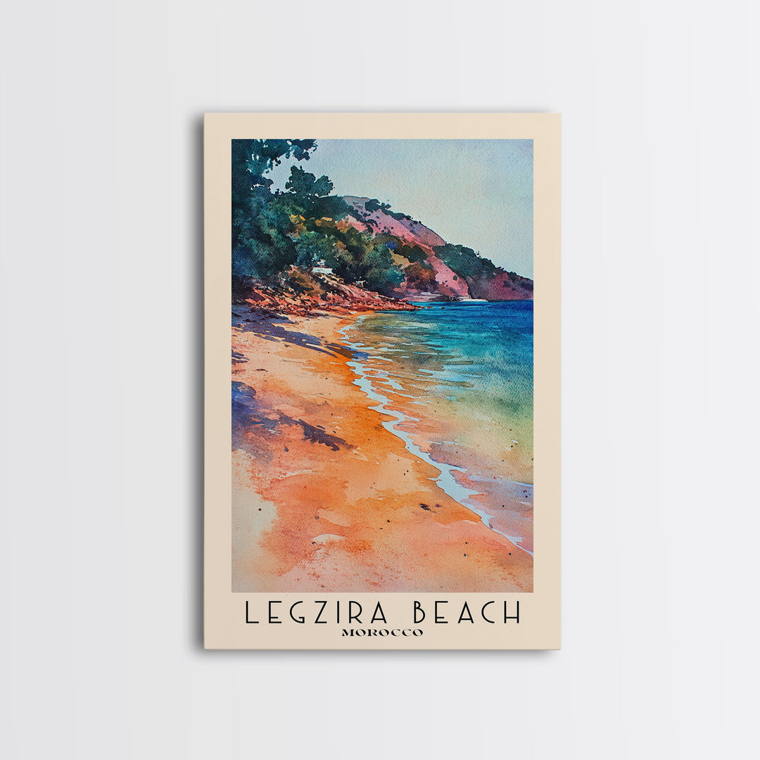 Legzira Beach, Morocco Watercolor Beach Print, Vacation Gift, Morocco Wall Art, Framed Canvas Print, Framed Beach Painting