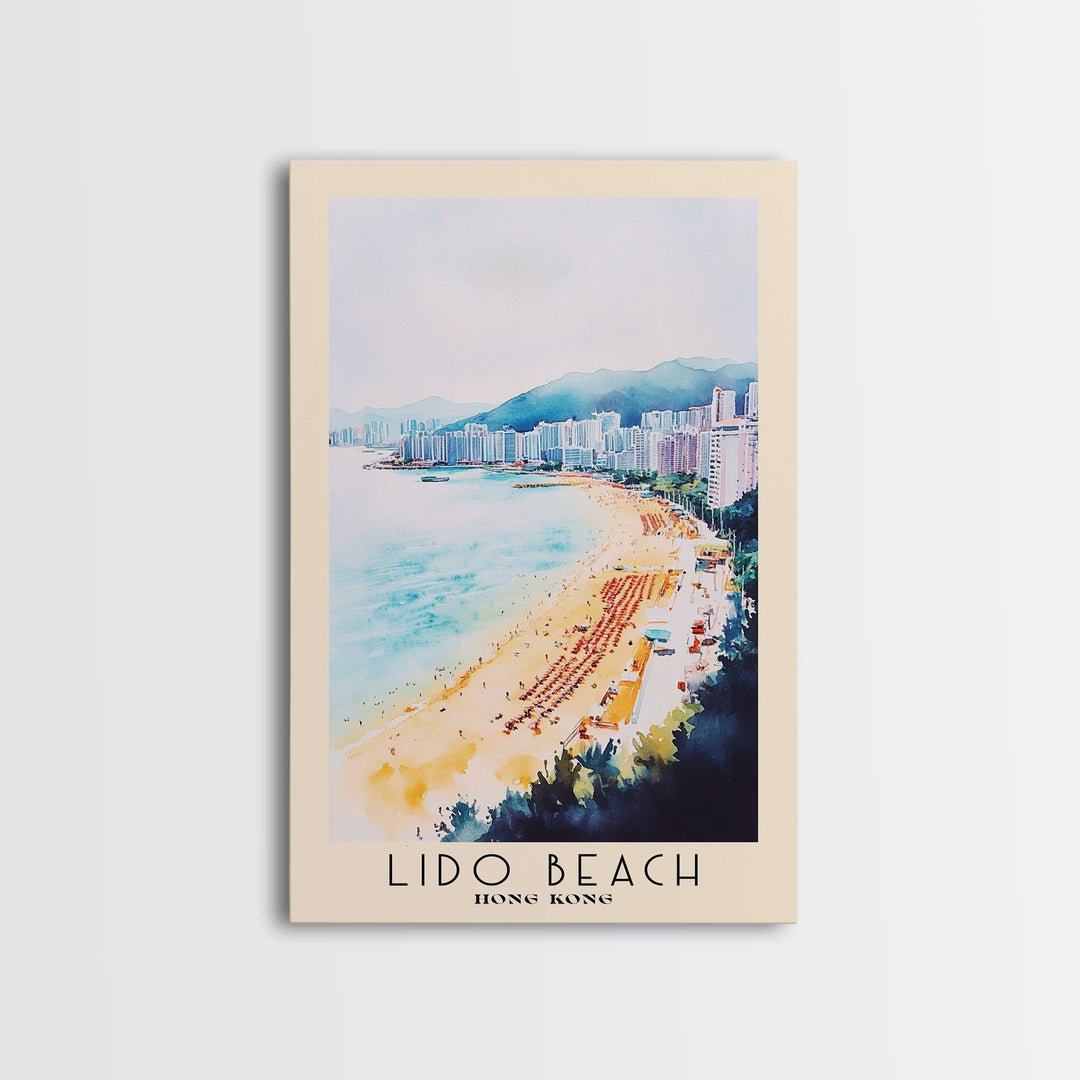 Lido Beach, Hong Kong Watercolor Print, Vacation Gift, Hong Kong Wall Art, Beach Painting, Beach Decor, Large Wall Art, Wood Frame Art