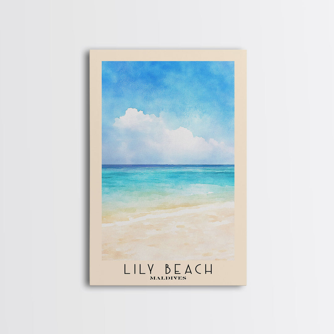 Lily Beach, Maldives Watercolor Beach Print, Vacation Gift, Maldives Wall Art, Beach Painting, Beach Decor, Beach Painting