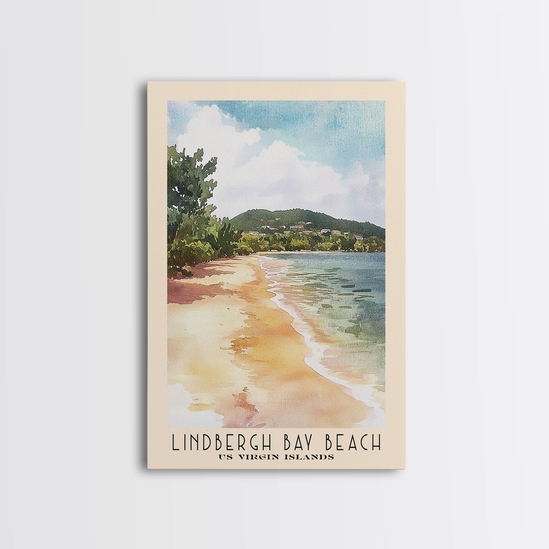 Lindbergh Bay Beach, US Virgin islands Watercolor Beach Print, Vacation Gift, US Virgin islands Wall Art, Framed Canvas Print, Framed Beach Painting