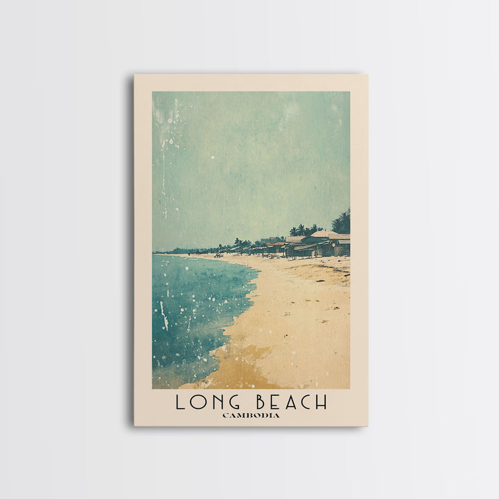 Long Beach, Cambodia Watercolor Beach Print, Vacation Gift, Cambodia Wall Art, Framed Canvas Print, Framed Beach Painting