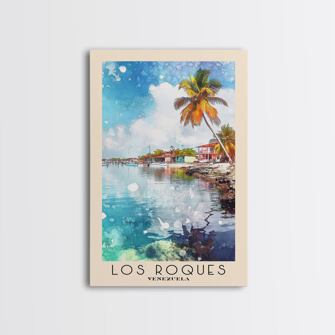 Los Roques, Venezuela Watercolor Beach Print, Vacation Gift, Venezuela Wall Art, Framed Canvas Print, Framed Beach Painting