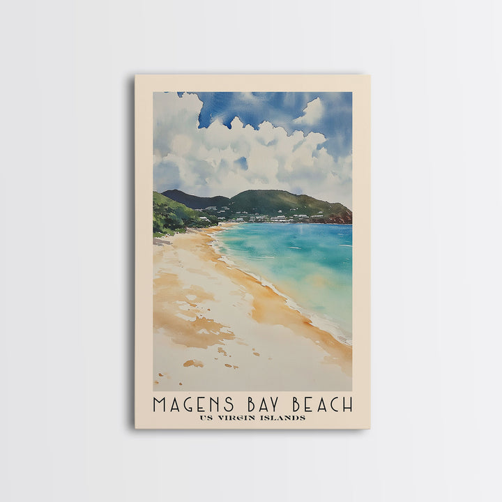 Magens Bay Beach, US Virgin islands Watercolor Beach Print, Vacation Gift, US Virgin islands Wall Art, Framed Canvas Print, Framed Beach Painting