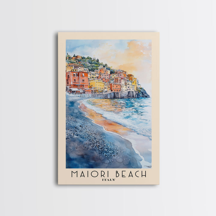 Maiori Beach, Italy Watercolor Print, Vacation Gift, Italy Wall Art, Beach Painting, Beach Decor, Large Wall Art, Wood Frame Art