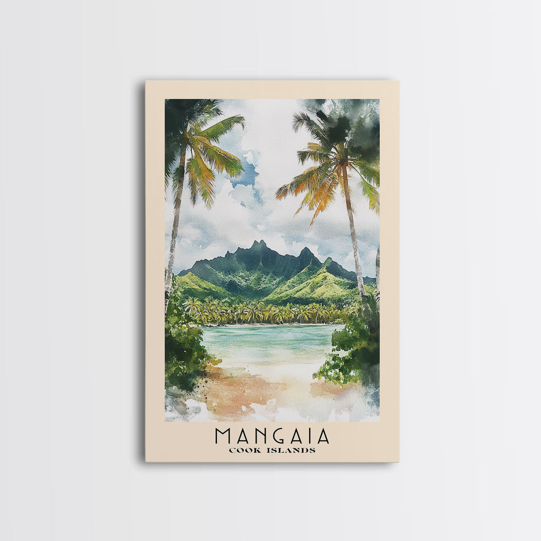 Mangaia, Cook Islands Watercolor Print, Vacation Gift, Cook Islands Wall Art, Beach Painting, Beach Decor, Large Wall Art, Wood Frame Art