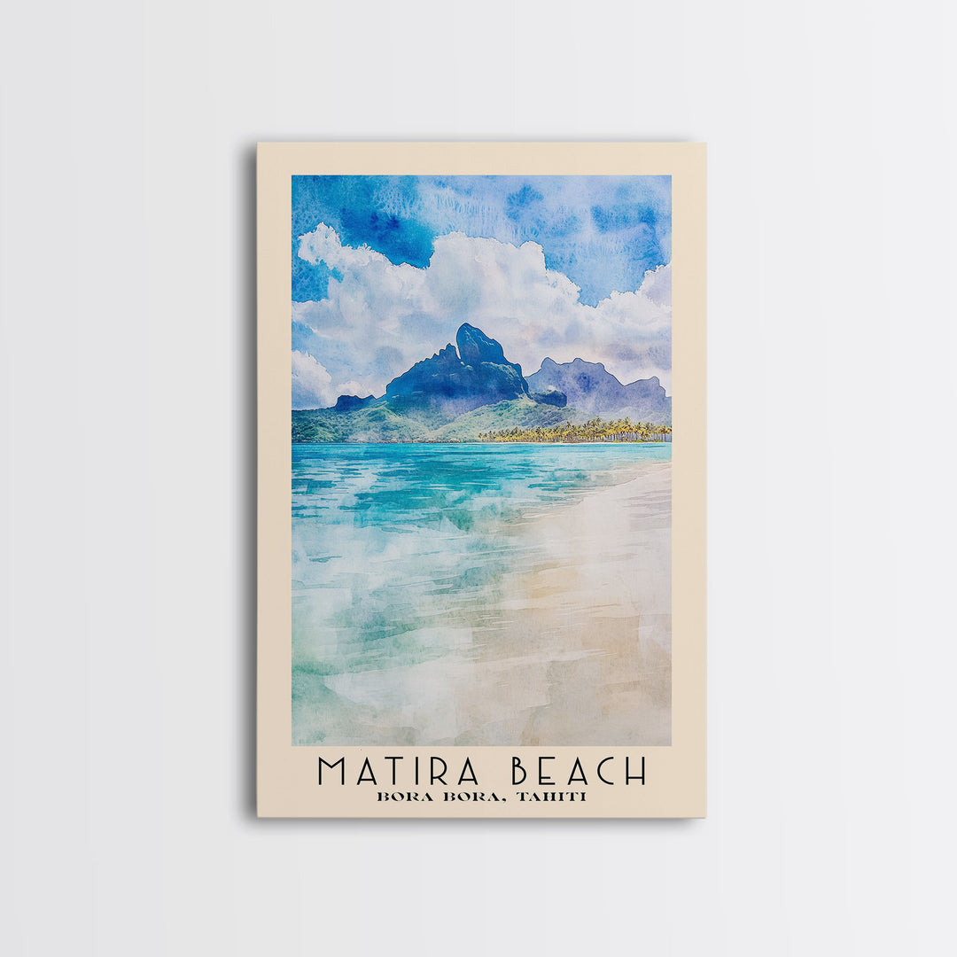 Matira Beach, Bora Bora, Tahiti Watercolor Beach Print, Vacation Gift, Bora Bora, Tahiti Wall Art, Beach Painting, Beach Decor, Beach Painting