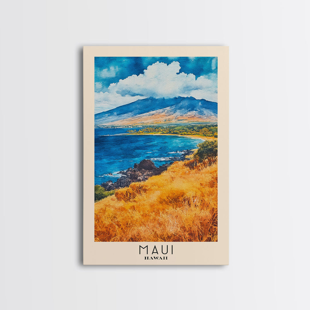 Maui, Hawaii Watercolor Print, Vacation Gift, Hawaii Wall Art, Beach Painting, Beach Decor, Large Wall Art, Wood Frame Art