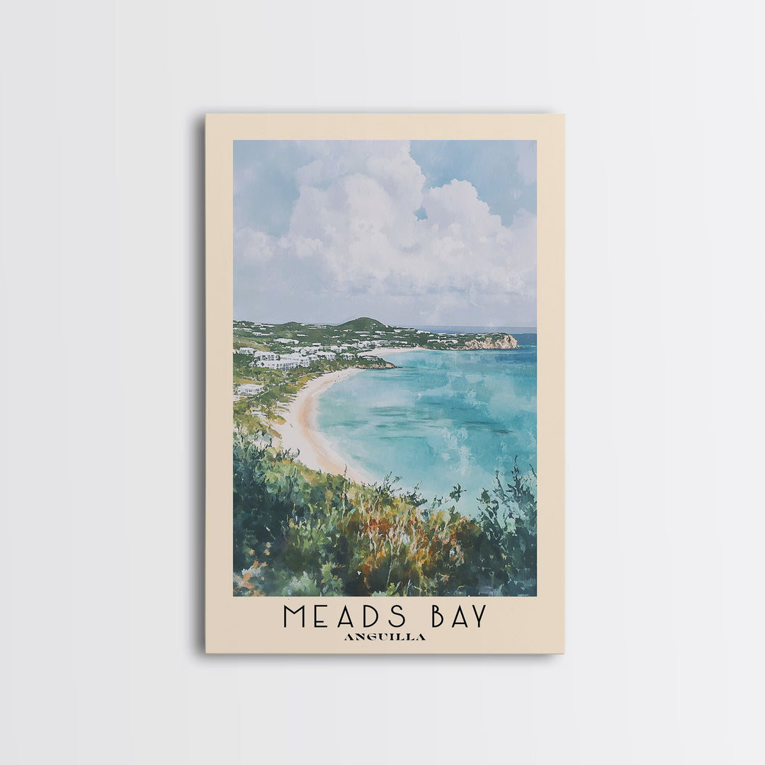 Meads Bay, Anguilla Watercolor Print, Vacation Gift, Anguilla Wall Art, Beach Painting, Beach Decor, Large Wall Art, Wood Frame Art