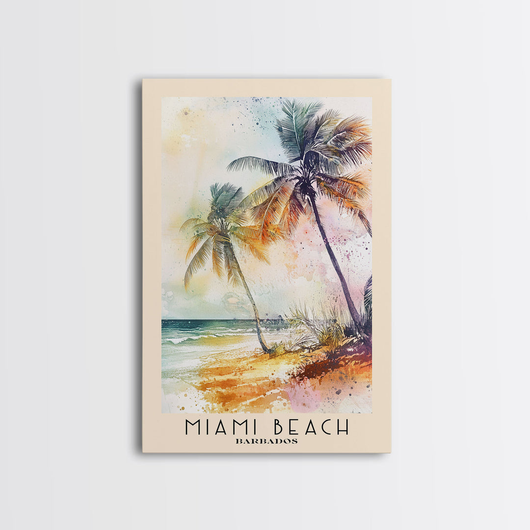 Miami Beach, Barbados Watercolor Beach Print, Vacation Gift, Barbados Wall Art, Beach Painting, Beach Decor, Beach Painting