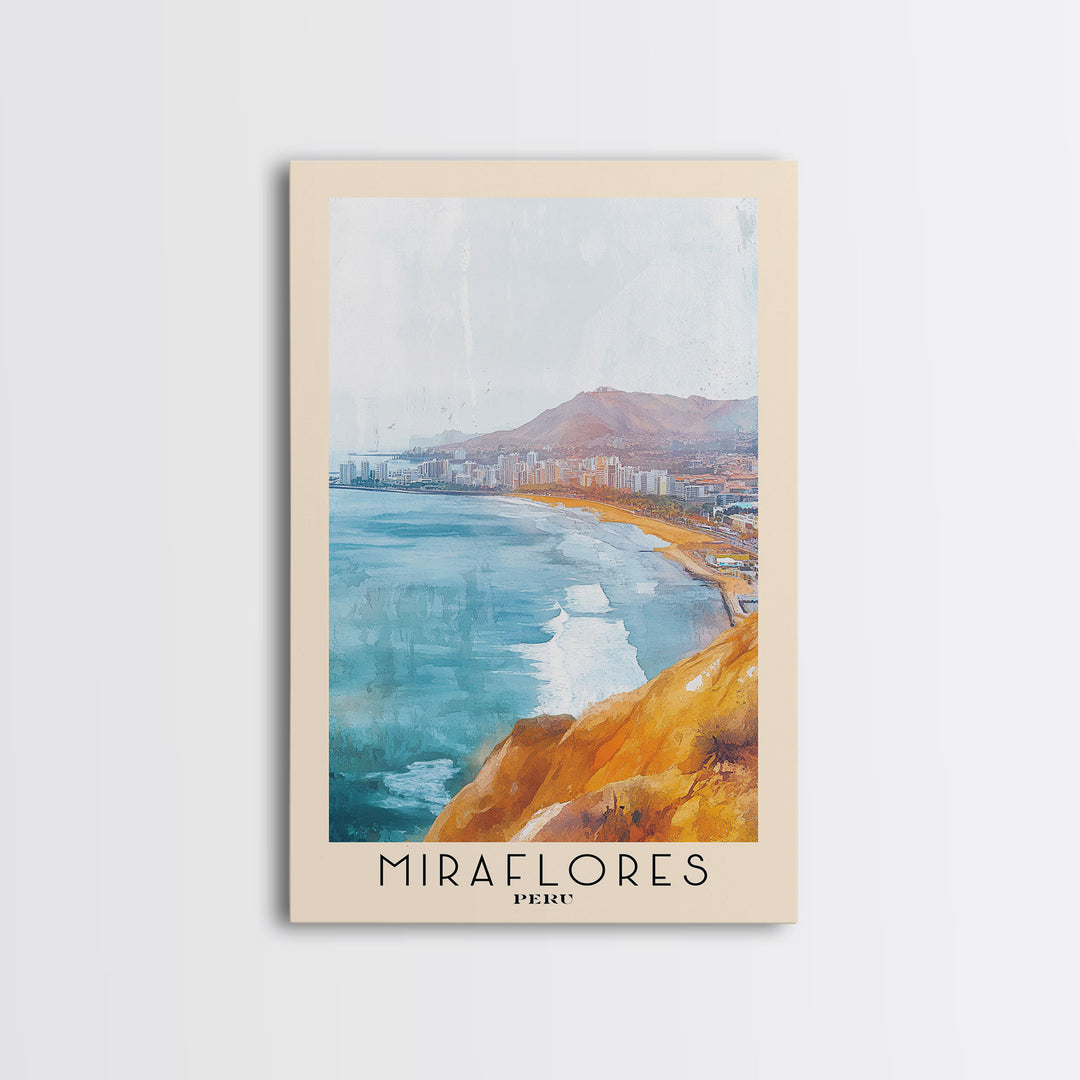 Miraflores, Peru Watercolor Print, Vacation Gift, Peru Wall Art, Beach Painting, Beach Decor, Large Wall Art, Wood Frame Art