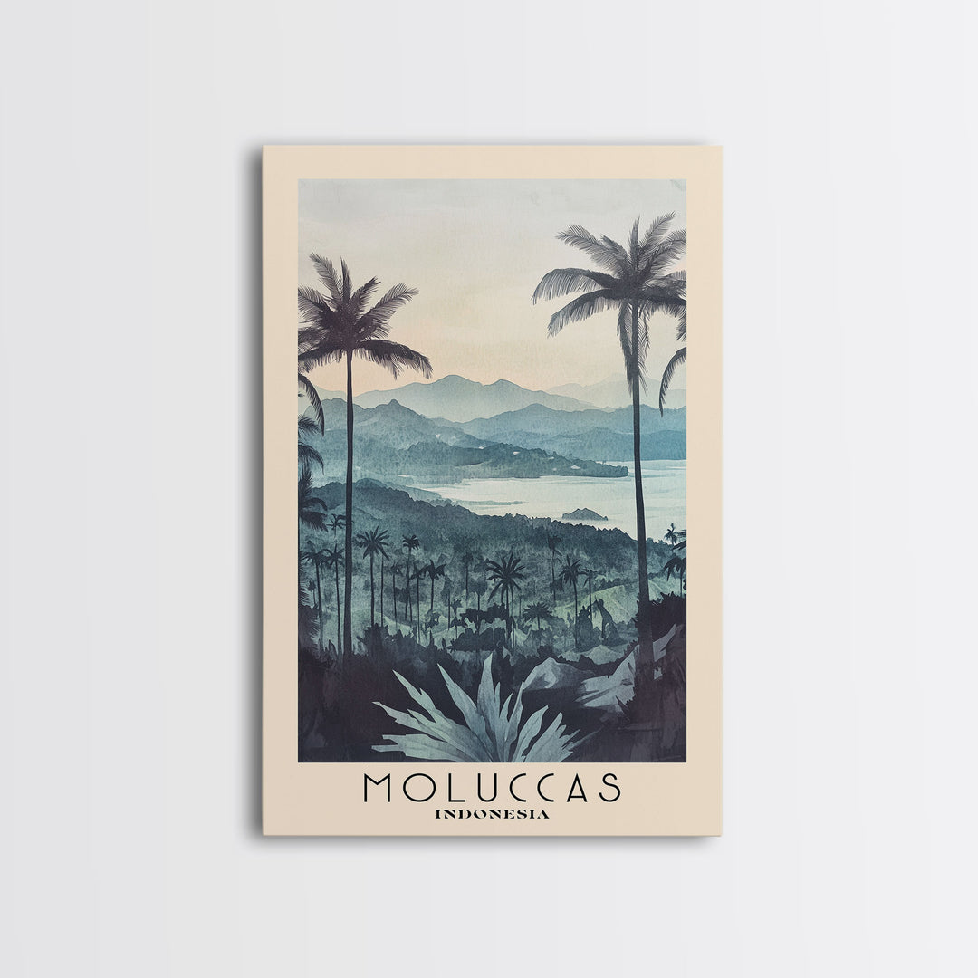 Moluccas, Indonesia Watercolor Beach Print, Vacation Gift, Indonesia Wall Art, Framed Canvas Print, Framed Beach Painting