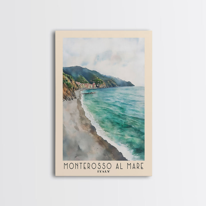 Monterosso al Mare, Italy Watercolor Print, Vacation Gift, Italy Wall Art, Beach Painting, Beach Decor, Large Wall Art, Wood Frame Art