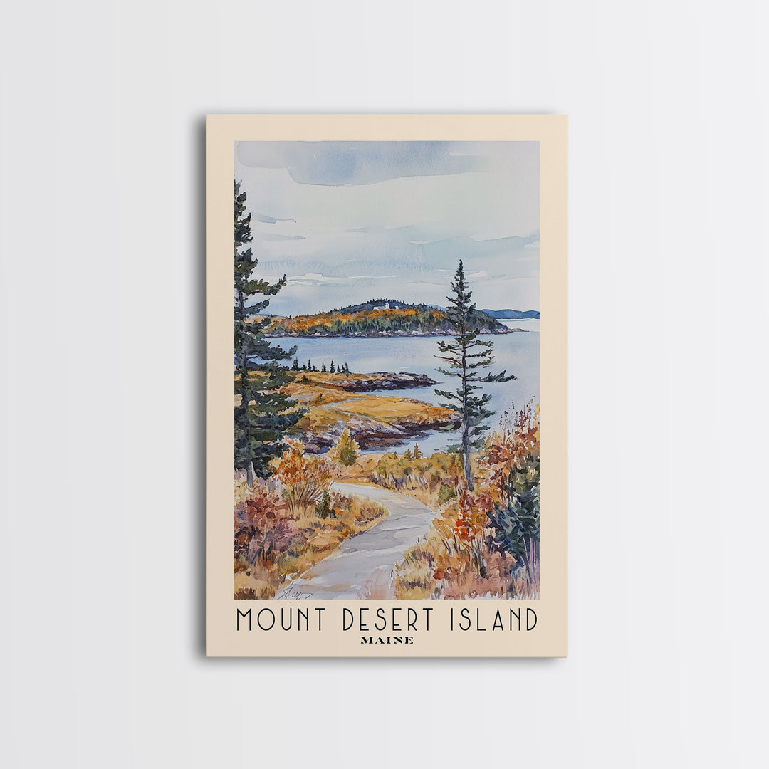 Mount Desert Island, Maine Watercolor Beach Print, Vacation Gift, Maine Wall Art, Framed Canvas Print, Framed Beach Painting