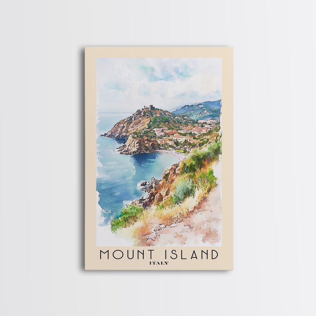 Mount island, Italy Watercolor Print, Vacation Gift, Italy Wall Art, Vacation Wall Art, Vacatation Memories, Beach Decor, Beach Or Lakehouse Art