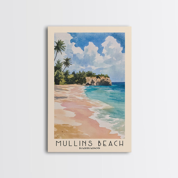 Mullins Beach, Barbados Watercolor Beach Print, Vacation Gift, Barbados Wall Art, Framed Canvas Print, Framed Beach Painting