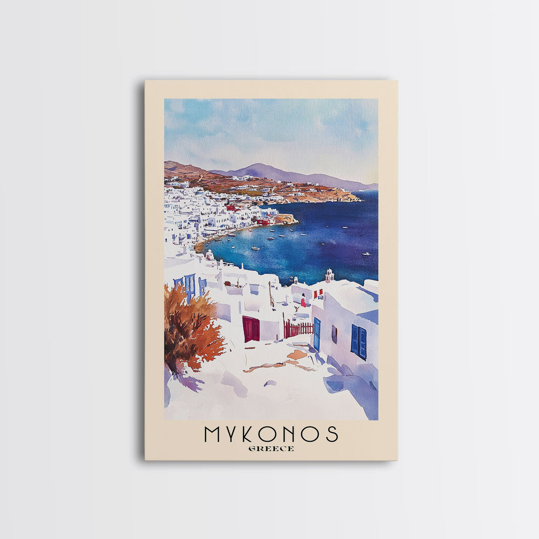 Mykonos, Greece Watercolor Beach Print, Vacation Gift, Greece Wall Art, Beach Painting, Beach Decor, Beach Painting