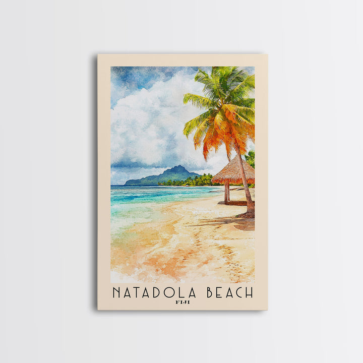 Natadola Beach, Fiji Watercolor Beach Print, Vacation Gift, Fiji Wall Art, Framed Canvas Print, Framed Beach Painting