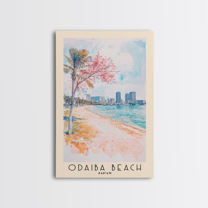 Odaiba Beach, Japan Watercolor Print, Vacation Gift, Japan Wall Art, Beach Painting, Beach Decor, Beach Or Lakehouse Art