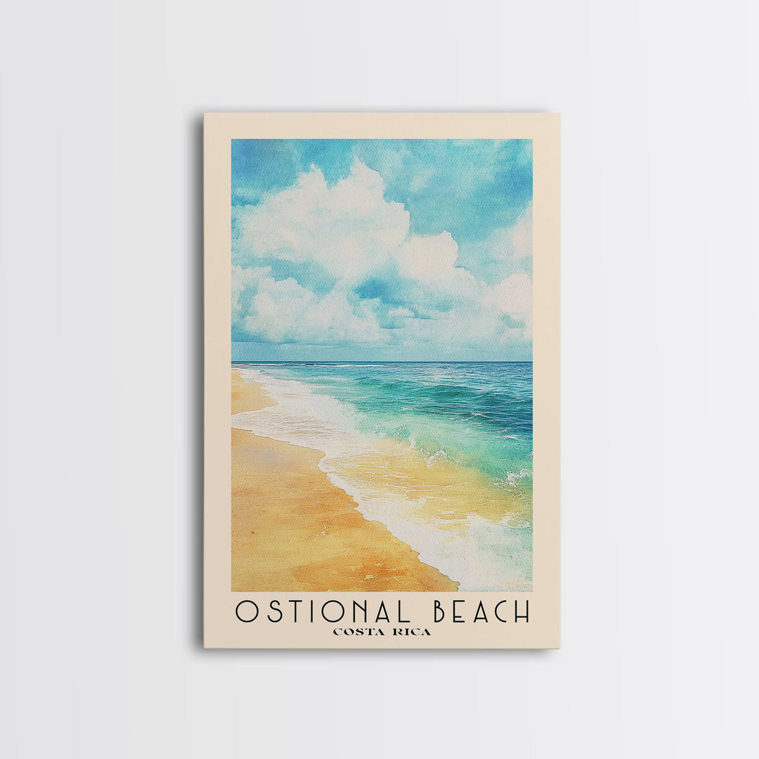 Ostional Beach, Costa Rica Watercolor Beach Print, Vacation Gift, Costa Rica Wall Art, Framed Canvas Print, Framed Beach Painting