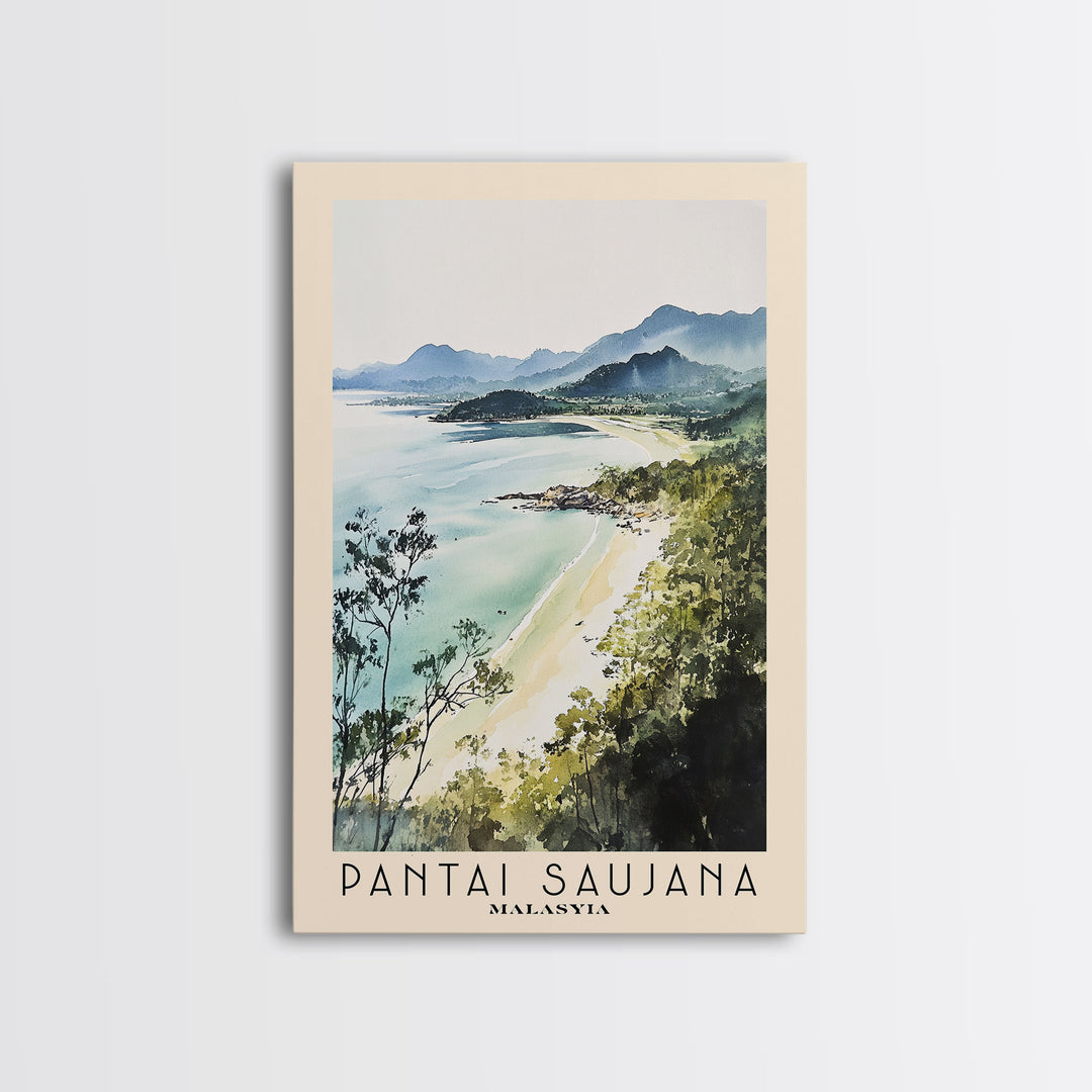 Pantai Saujana, Malasyia Watercolor Print, Vacation Gift, Malasyia Wall Art, Beach Painting, Beach Decor, Large Wall Art, Wood Frame Art