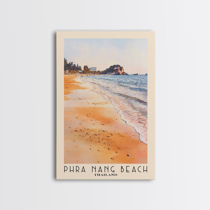 Phra Nang Beach, Thailand Watercolor Beach Print, Vacation Gift, Thailand Wall Art, Framed Canvas Print, Framed Beach Painting