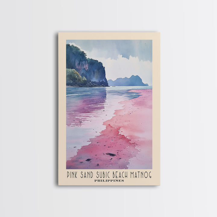 Pink sand Subic beach Matnog, Philippines Watercolor Print, Vacation Gift, Philippines Wall Art, Beach Painting, Beach Decor, Large Wall Art, Wood Frame Art