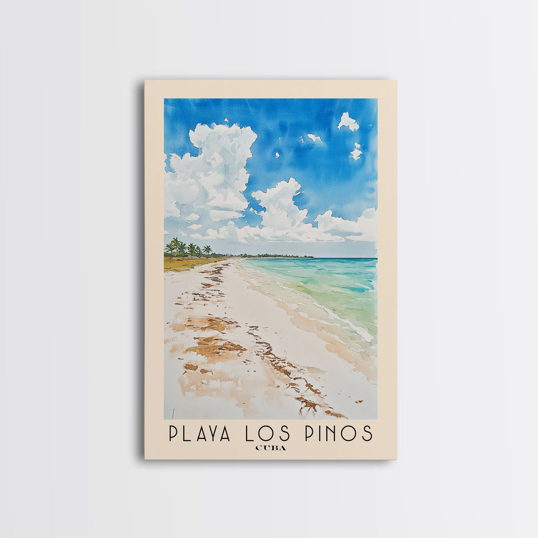 Playa Los Pinos, Cuba Watercolor Print, Vacation Gift, Cuba Wall Art, Beach Painting, Beach Decor, Large Wall Art, Wood Frame Art