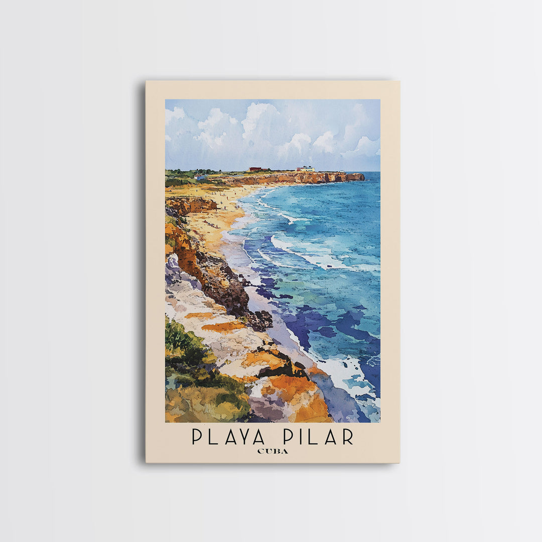 Playa Pilar, Cuba Watercolor Beach Print, Vacation Gift, Cuba Wall Art, Framed Canvas Print, Framed Beach Painting