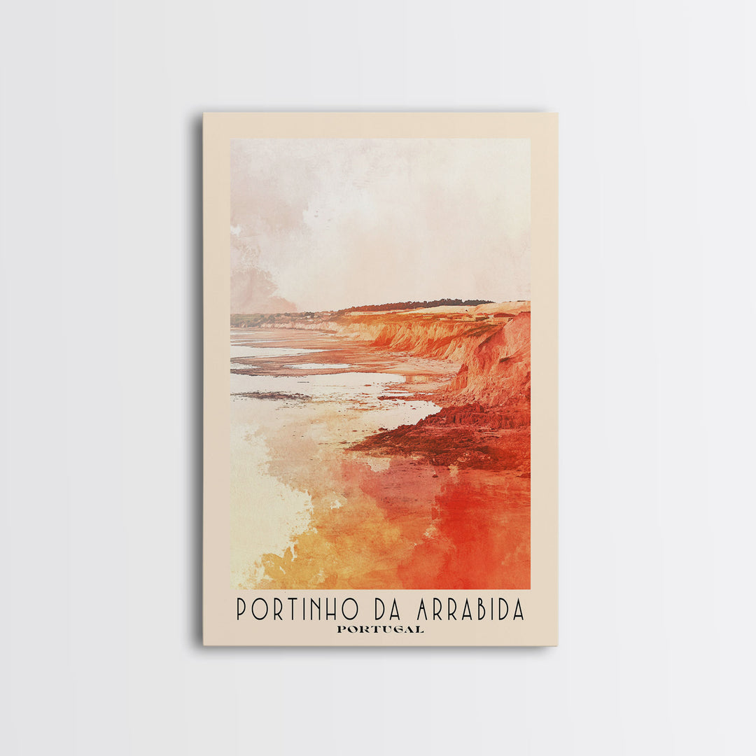 Portinho da Arrabida, Portugal Watercolor Print, Vacation Gift, Portugal Wall Art, Beach Painting, Beach Decor, Large Wall Art, Wood Frame Art