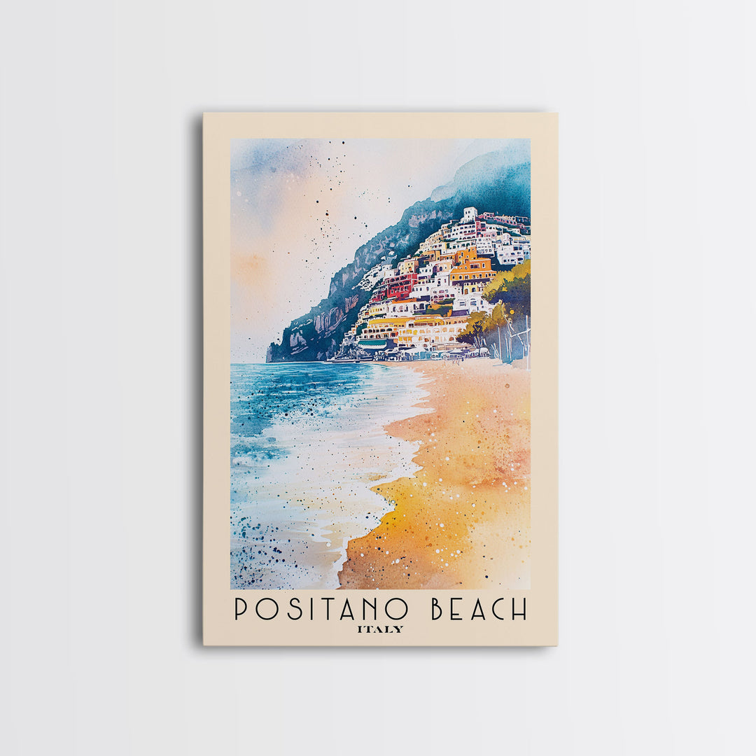 Positano Beach, Italy Watercolor Print, Vacation Gift, Italy Wall Art, Beach Painting, Beach Decor, Large Wall Art, Wood Frame Art