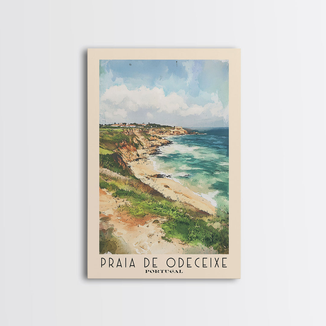 Praia de Odeceixe, Portugal Watercolor Print, Vacation Gift, Portugal Wall Art, Beach Painting, Beach Decor, Large Wall Art, Wood Frame Art