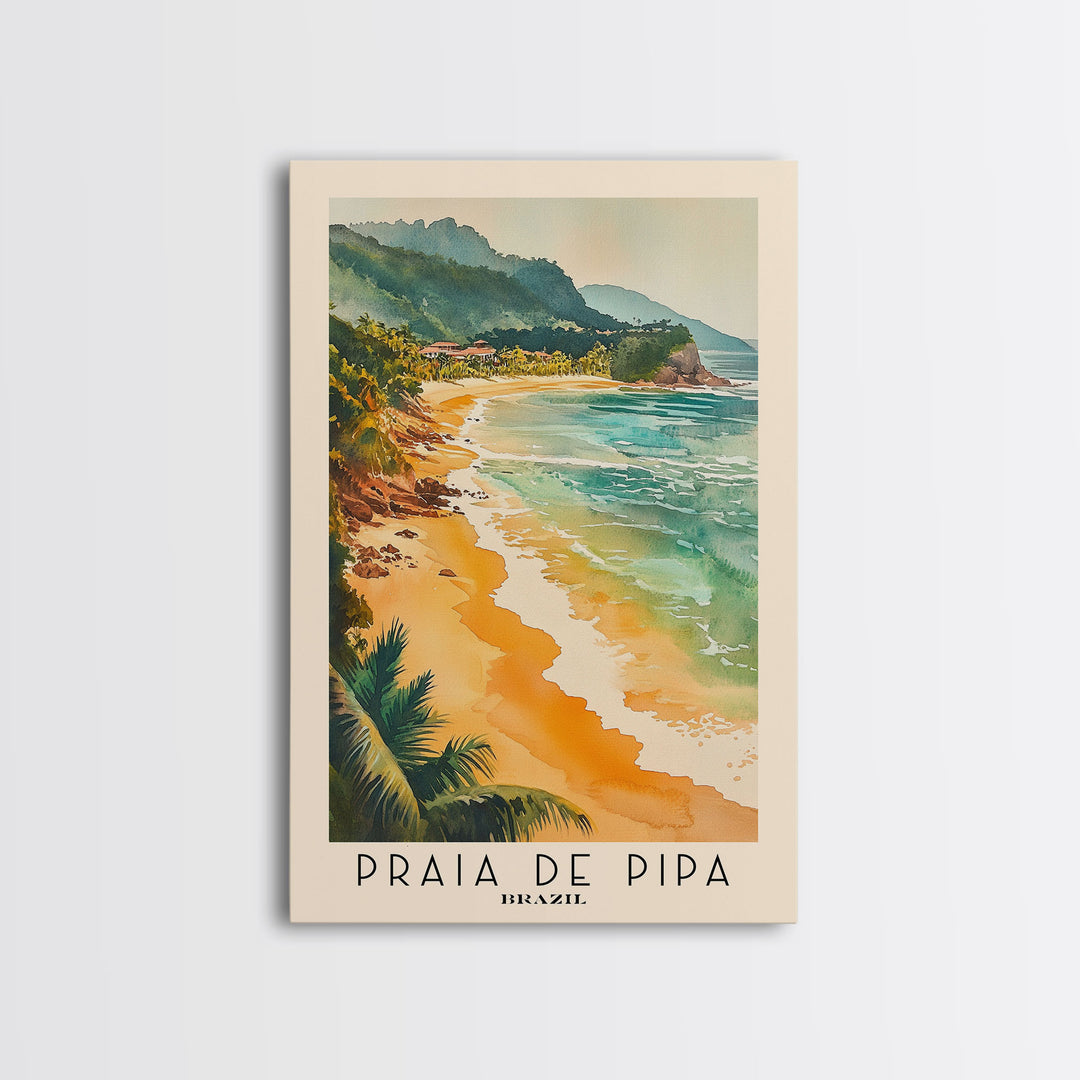 Praia de Pipa, Brazil Watercolor Beach Print, Vacation Gift, Brazil Wall Art, Framed Canvas Print, Framed Beach Painting