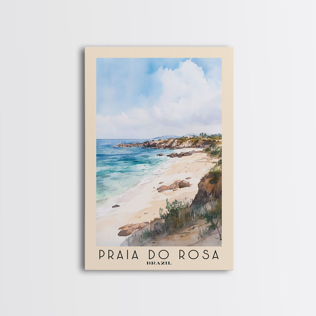 Praia do Rosa, Brazil Watercolor Print, Vacation Gift, Brazil Wall Art, Beach Painting, Beach Decor, Large Wall Art, Wood Frame Art